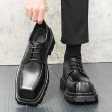 Men Square Toe Platform Oxfords Dress Business Lace Up Derby Party Shoes