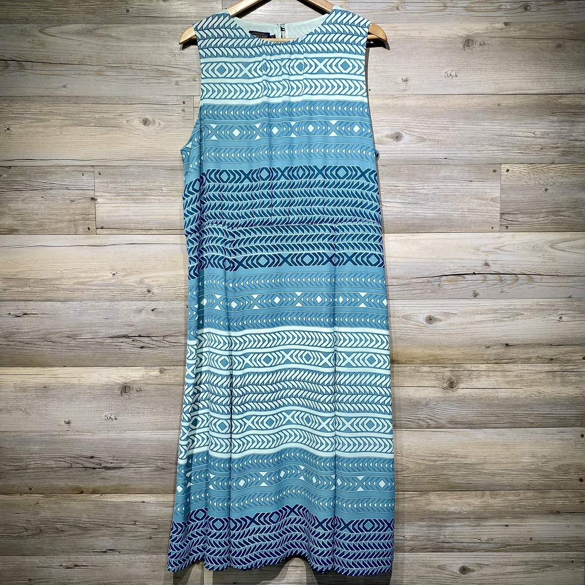 Pendleton Boardwalk Chiffon Maxi Dress Aqua Green Blue Geometric Size 18 Petite