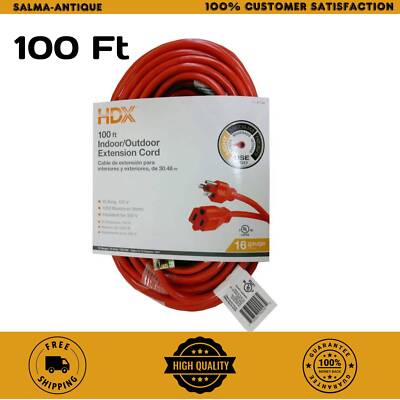 100 Foot Light Duty Outdoor/Indoor Extension Cord 16/3 Orange USA