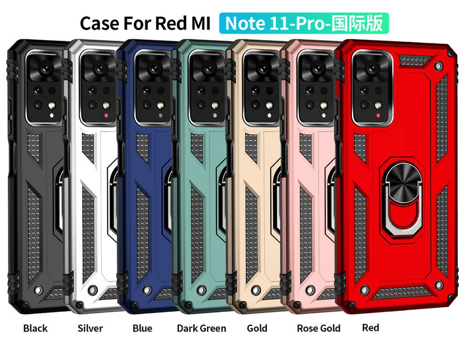 For Xiaomi Redmi Note 14 13 12 11 Pro 10 Armor Shockproof Ring Stand Case Cover - Image 3 of 4