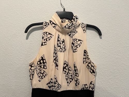 Vestido de seda firmado Milly estampado de lazo cuello alto falda de lana cintura chisme niña 6 - Imagen 6 de 14