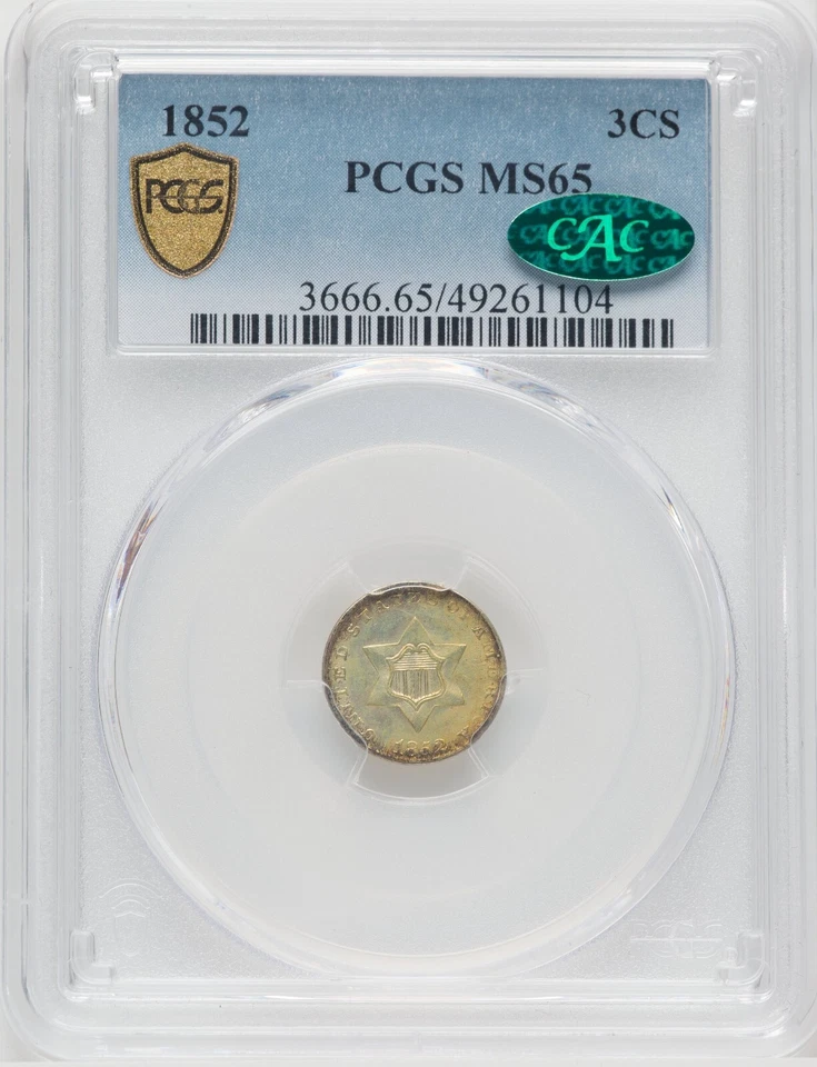 1852 Three Cent Silver - PCGS MS 65 CAC - UNBELIEVABLE TONING & QUALITY! - Image 3 of 4