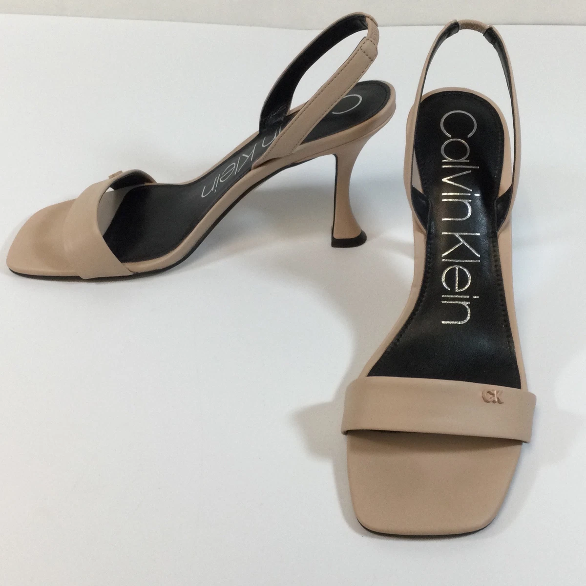 Calvin Klein Byrona Cliff Womens Tan Open Toe Slingback Heels Size 8 M Used