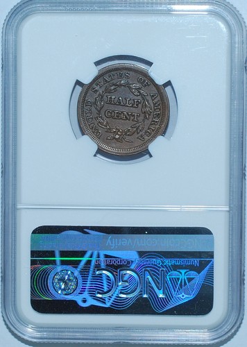 1853 NGC MS62BN Braided Hair Half Cent - Picture 2 of 2