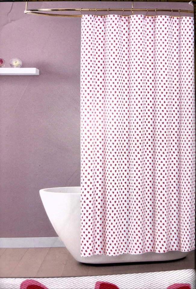 Kate Spade Brushstroke Hearts Cotton Blend Shower Curtain Red Pink White NEW - Image 2 of 4