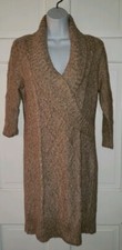 PINK ROSE camel Tan Heather marled Cable cotton blend Knit Sweater Dress L