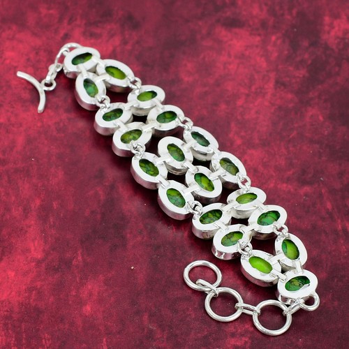Green Copper Turquoise Gemstone Handmade 925 Sterling Silver Jewelry Bracelet - Picture 6 of 6