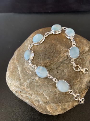 Blue Larimar Navajo Sterling Silver Link Bracelet 7.5" 10625 - Picture 4 of 12