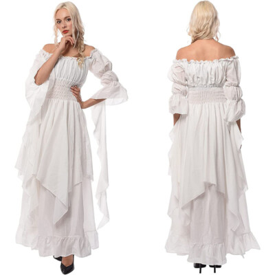Women's Victorian Renaissance Costume Witch Medieval Wedding Dress - M Green