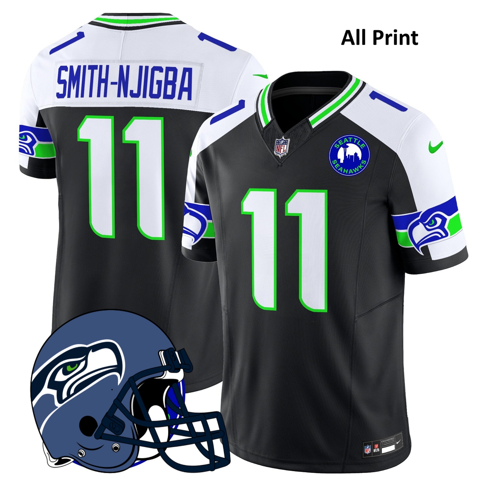 2024 Seattle Seahawks Jersey with City Patch #11 Smith-Njigba All-Print Football