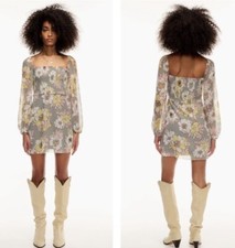 Aritzia Wilfred Dress Gray Pink Floral size 4 Boho Hippie