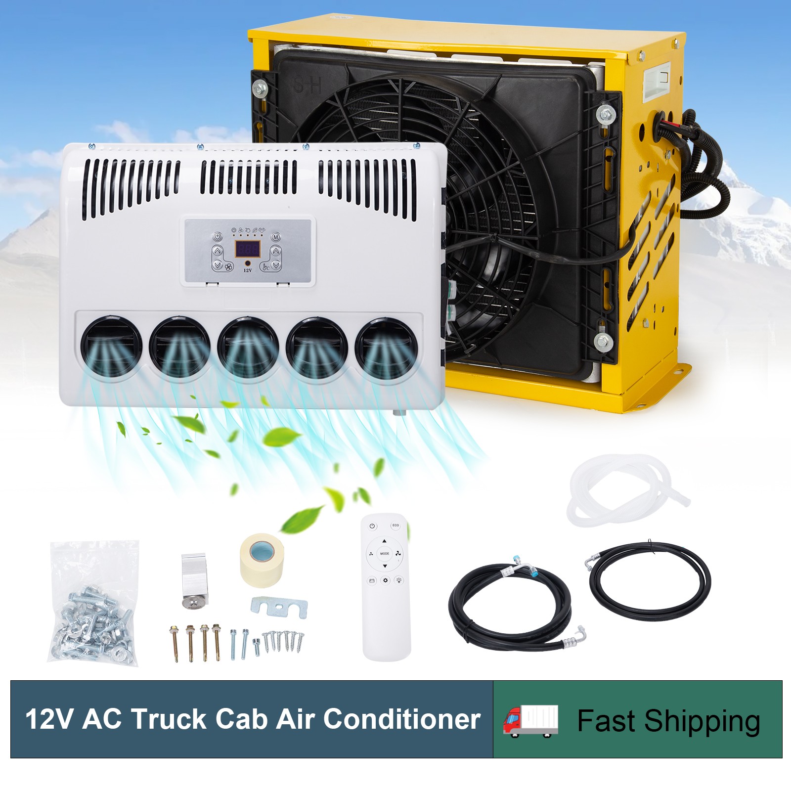 12V 4000BTU Split AC Kit for Truck Cab Bus RV Semi