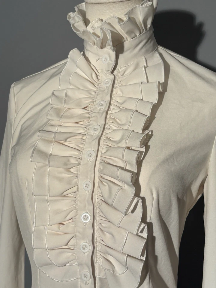 Vintage Style White Ruffle Blouse Women Small Gothic Victorian Blingor Junior L - Image 2 of 4