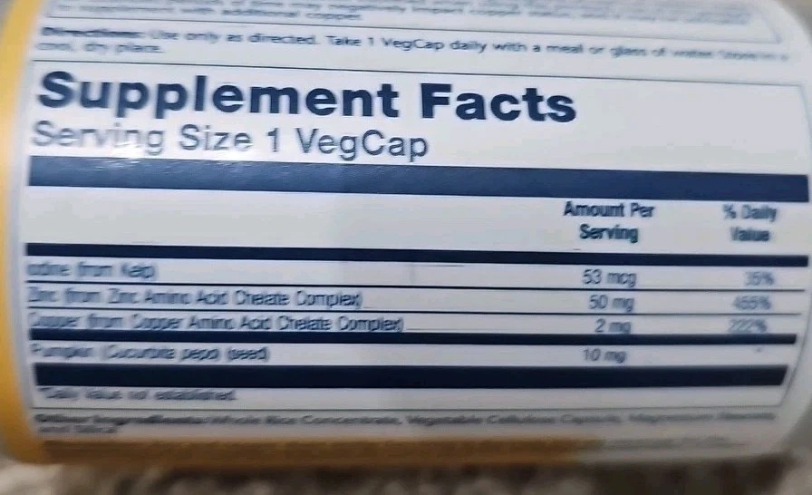 2X Solaray Zinc Copper 100 VegCaps - Amino Acid Chelate with Kelp & Pumpkin Seed - Image 2 of 2