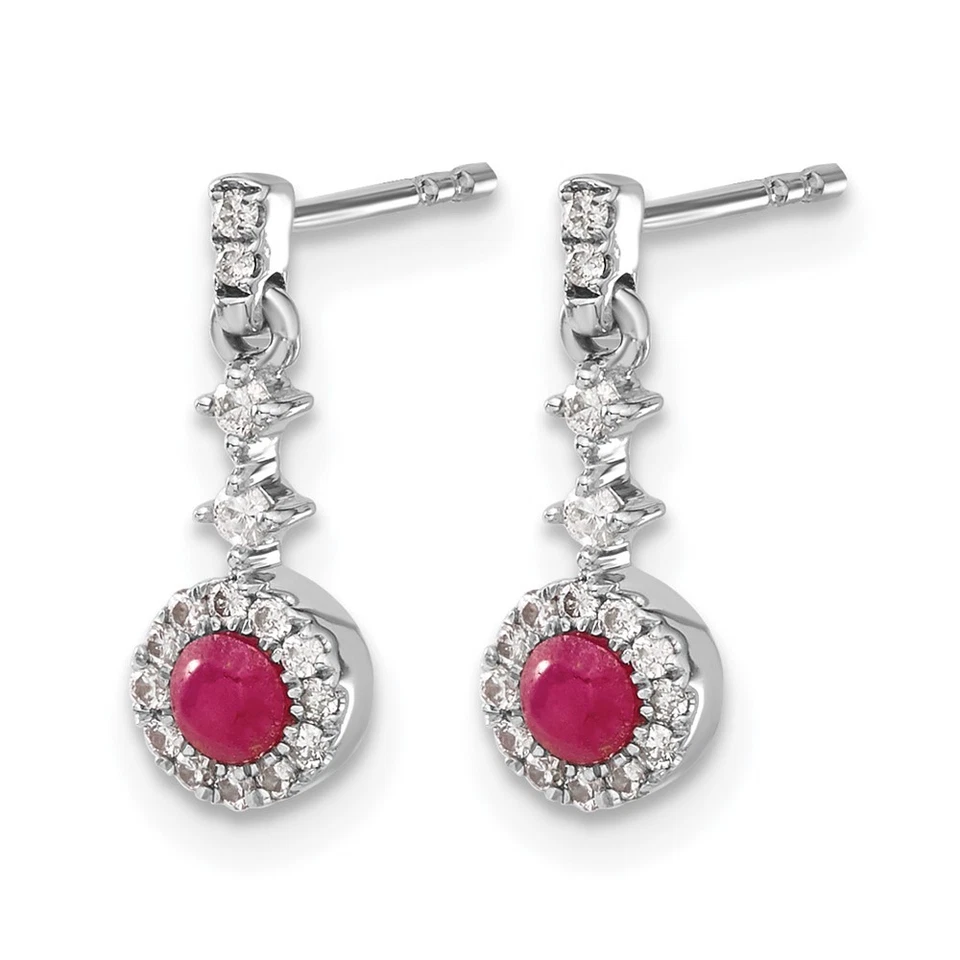 14k White Gold 1/6 Ct Round Created Ruby & Diamond Women Drop Dangle Earrings - Image 2 of 4