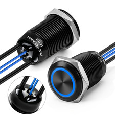 2PCS 20A 16Mm Latching Push Button Switch 12V-24VDC IP67 Black Shell  IP67 Wate