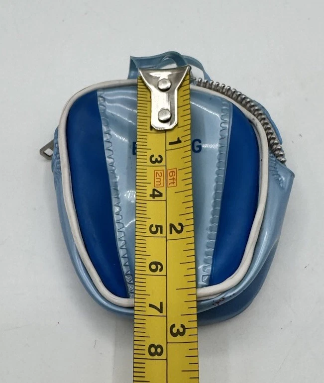 Vintage Mini Bowling Bag Shaped Small Change Coin Purse Vinyl Blue & White - Image 3 of 4