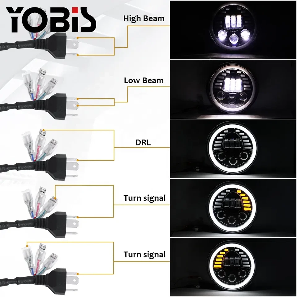 Faros LED redondos de 7"" negros DOT haz alto/bajo para Mini Austin Rover clásico Foto 2 de 4