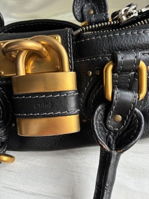 Chloe Paddington Mini Black Leather Handbag Satchel w/Padlock, Key