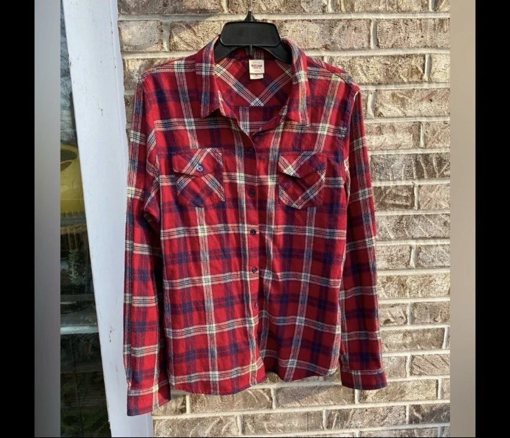 Camisa de franela de algodón a cuadros roja y azul talla XL para mujer Mossimo Supply Co Foto 2 de 4