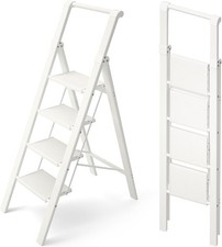 Aluminum 4 Step Folding Ladder with Handgrip White 330 lb Capacity