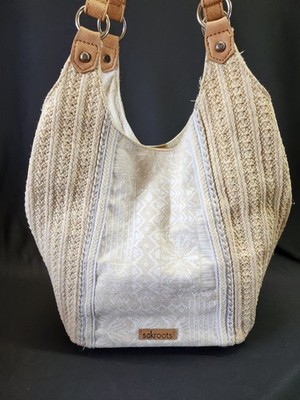 Sakroots Roma Shopper Bag Oatmeal and White Straw With Linen