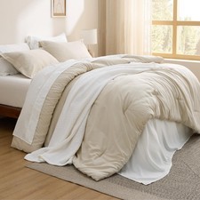 Bedsure California King Size Comforter Set King, 02 - Beige/White