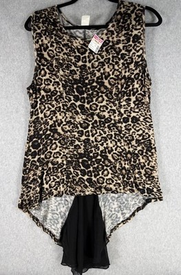 Debs Womens Cheetah Print Sleeveless Hi-Low Tunic Top Size 2XL
