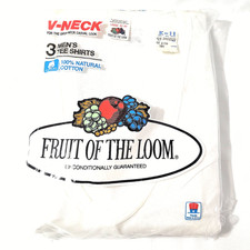 Vtg 1984 Sealed Fruit Of The Loom 3 Pack White V-Neck T-Shirts Sz 42 - 44 Large