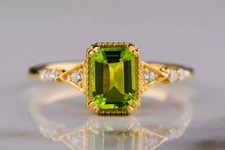 2.50Ct Emerald Cut Green Peridot Women's Engagement Ring 14K Yellow Gold Finish