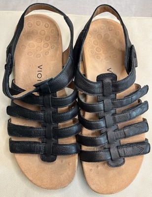 Vionic Harissa Black Leather Orthopedic Sandals Women's Size 9.5 Adjustable