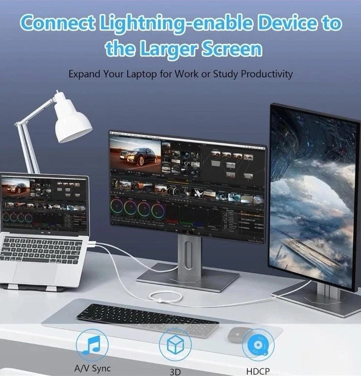 Lightning-Auf-HDMI Digital TV Kabel FULL HD 1080P Kabel Für-Apple-iPad-iPhone 2m - Bild 2 von 4