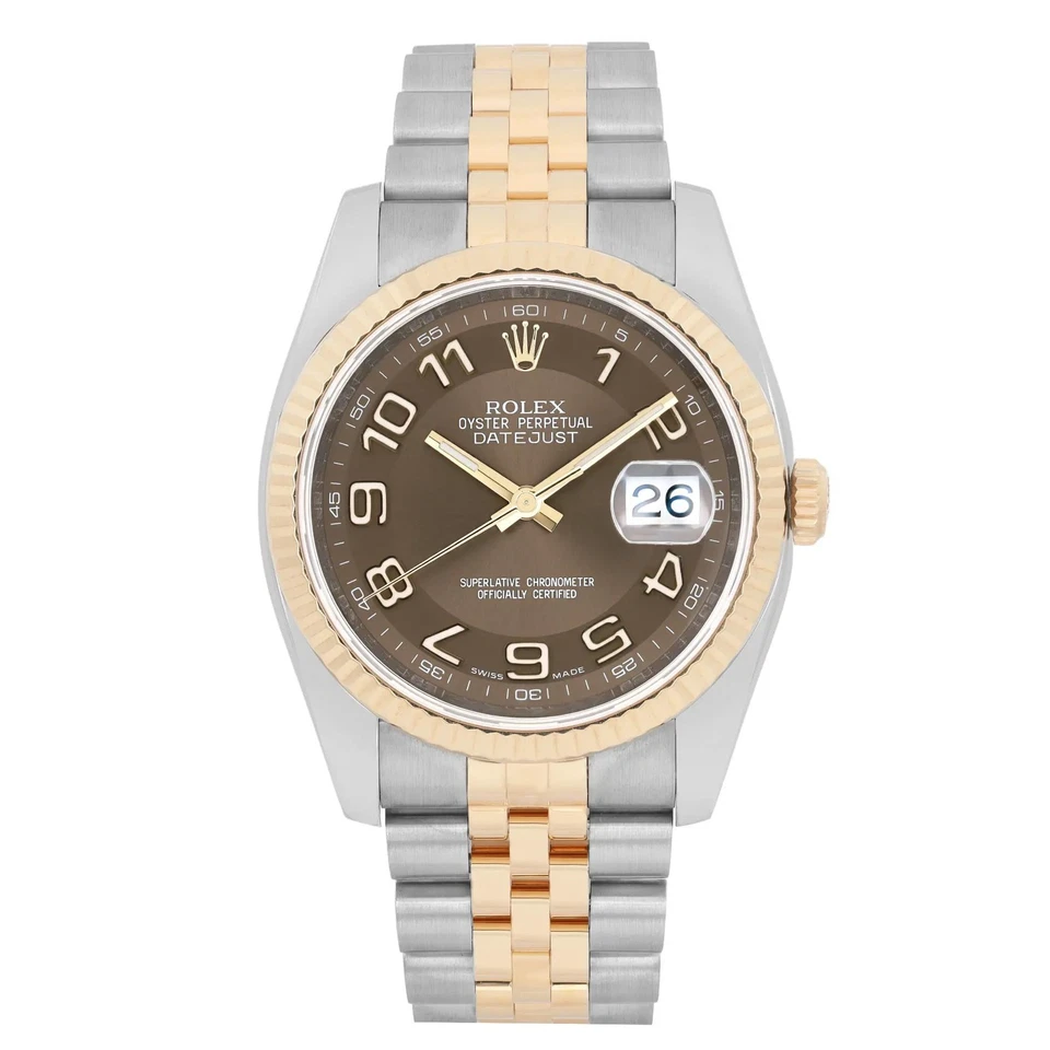 Rolex Datejust 36 18k Yellow Gold Chocolate Arabic Dial Watch 116233