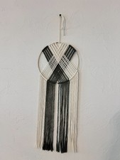 Handmade Macrame Wall Hanging on Copper Ring Forest Green and Cream