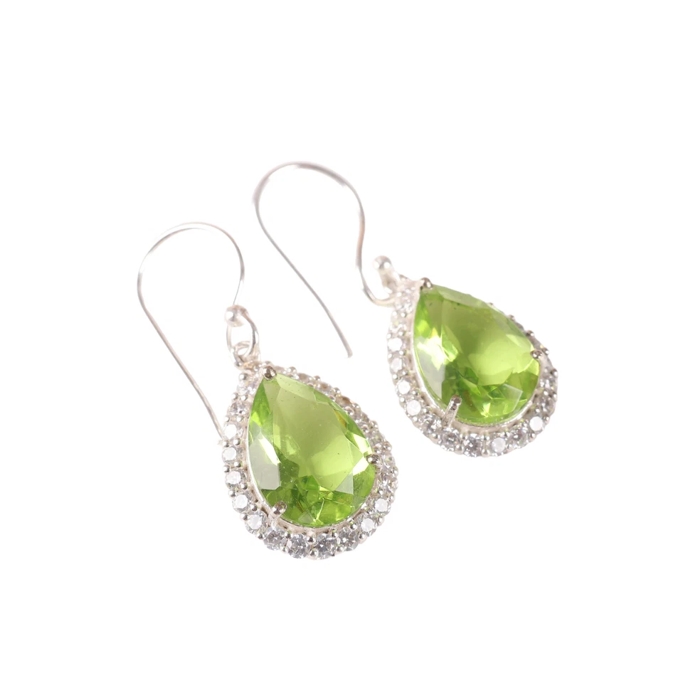 Peridot Gemstone 925 Sterling Silver Jewelry Zircon Earrings 1.37" Gift For Her Foto 3 de 4