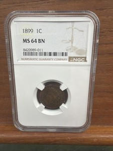 1890 Indian Head Cent NGC MS 64BN Beautiful Rainbow Wood Grain Toning