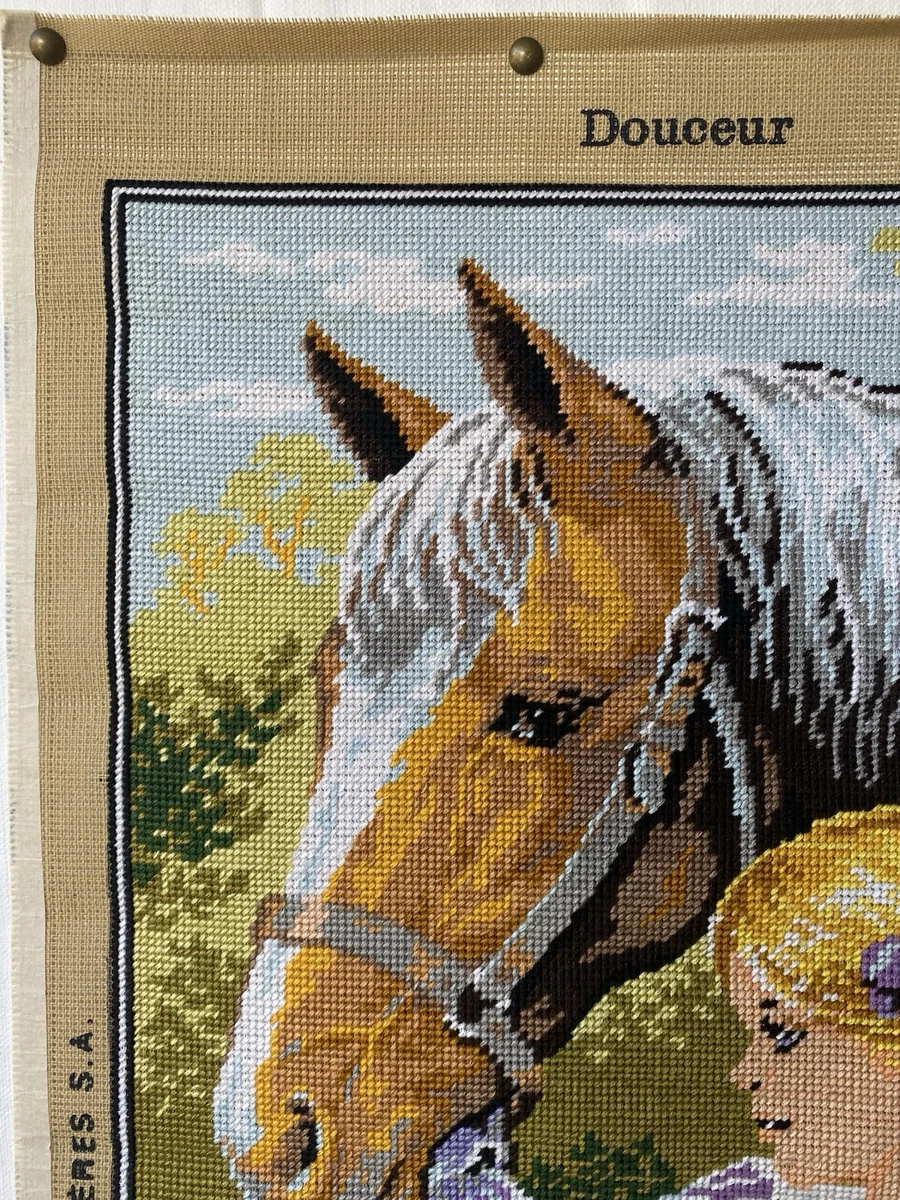 Completed Royal Paris Needlepoint Tapestry 142162 'Douceur' Girl Horse 38 x 48cm