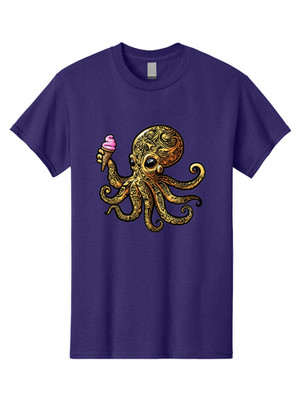 Octopus-With-Ice-Cream-2 Mens Graphic Tee, 100% Cotton, Casual Summer Wear