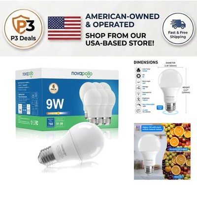 Bright & Eco-Friendly A19 LED Bulb 6-Pack, 5000K Daylight White, Flicker-Free