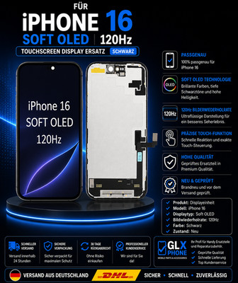 Display für iPhone 16 Soft OLED  Touchscreen Bildschirm Ersatz Schwarz Neu