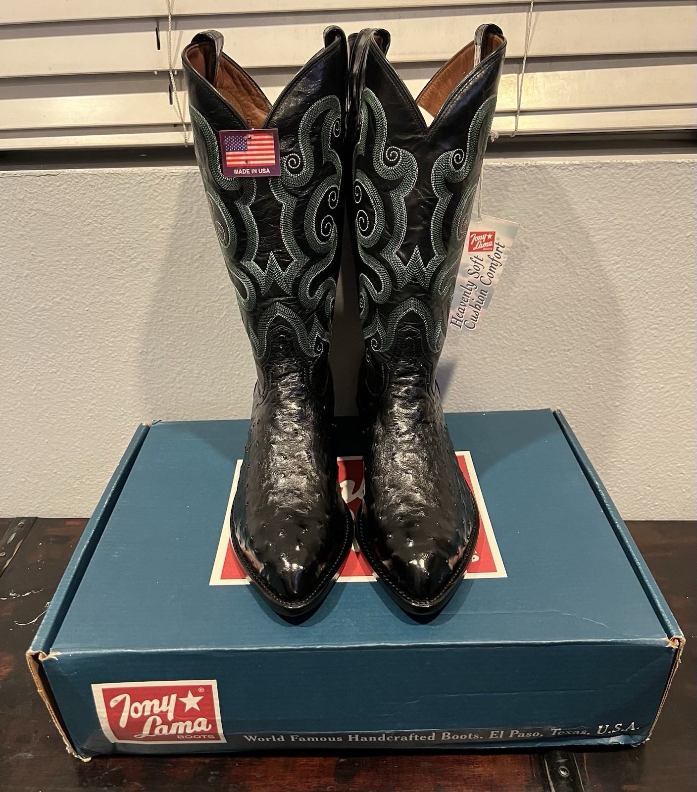 NOS Tony Lama Ostrich BLACK Size 10 1/2 EE. Black Jack lucchese Cowboy Boots