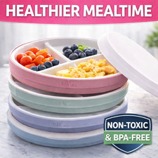 Eco Kids Elk  Friends Plates Porcelain Silicone Suction Lids Divided Toddler