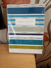 New Harlequin Bahia Double Duvet Cover Set Oxford Pillowcase Striped Cotton Blue