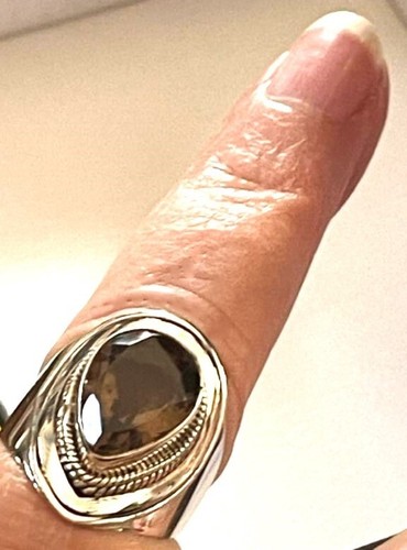 Smokey Quartz Topaz 4ct Pear Gemstone Sleek Sterling Silver Ring Sz 8 Free Ship - 第 3/5 張圖片