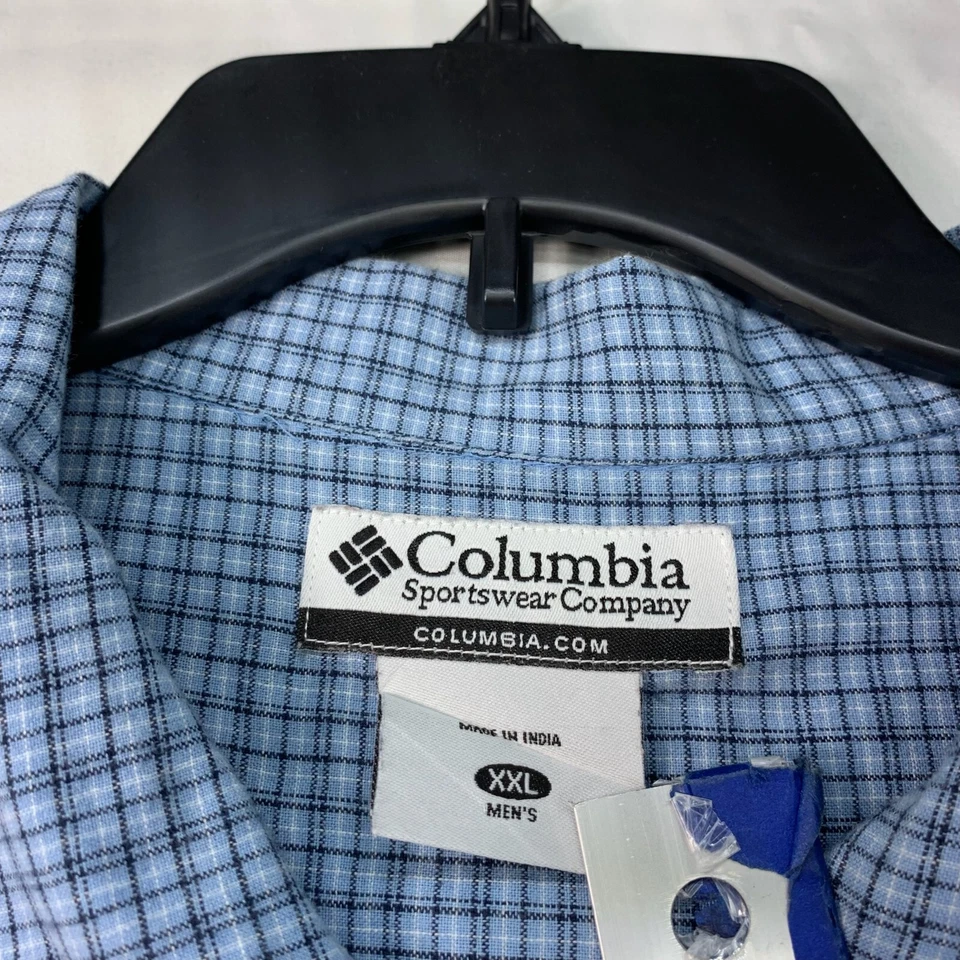 Camisa informal Columbia con botones para hombre talla XXLarge azul a cuadros manga corta Foto 3 de 4