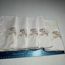 12 VINTAGE LADIES HANDKERCHIEF OR DINNER NAPKIN EMBROIDERED Olives/Grapes Stains