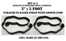 LOT of 2 STRAP NYLON 2" X 5' OD GREEN LOOPED EXTRACTION HARNESS RAPPELLING CARGO