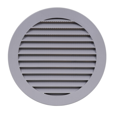 Lüftungsgitter grau rund 125 mm mit Flansch und Fliegengitter Lüftungskanal