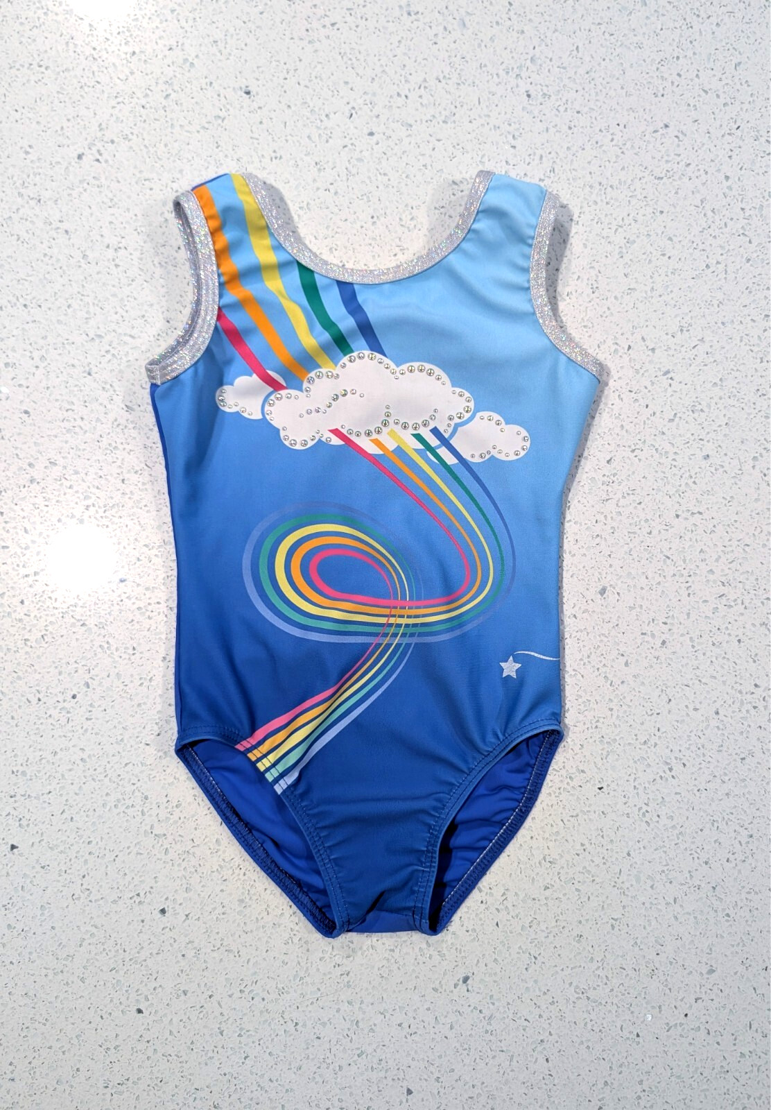 ADORABLE Destira Gymnastics Dance Leotard CM Child Medium Clouds Rainbow Keyhole