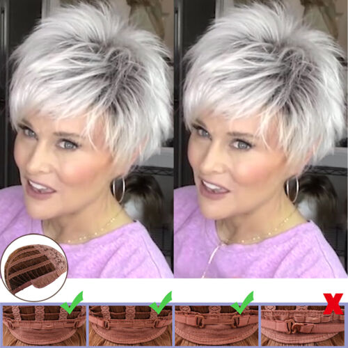 Damen Kurz Echthaar Glatte Ombre Perücke Bob Mode Volle Perücken Gelockt Haare. - Bild 13 von 28